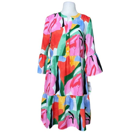 Be by CHETTA B Womens 3/4 Sleeve Abstract Babydoll Dress Petite - Picture 1 of 8